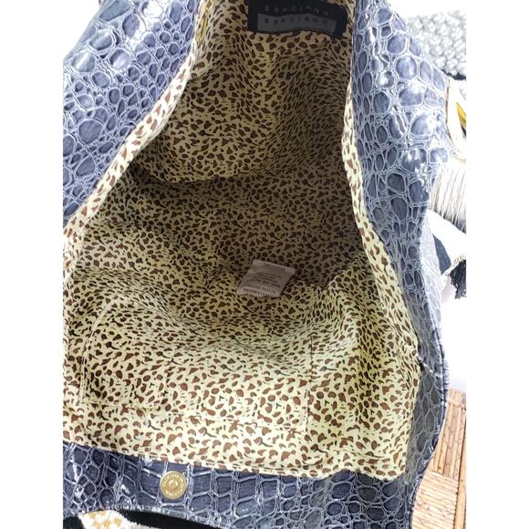 Braciano Gray Patent Croc-Embossed Tote Bag Gold Hardware | Large Glam Carryall - Picture 13 of 13